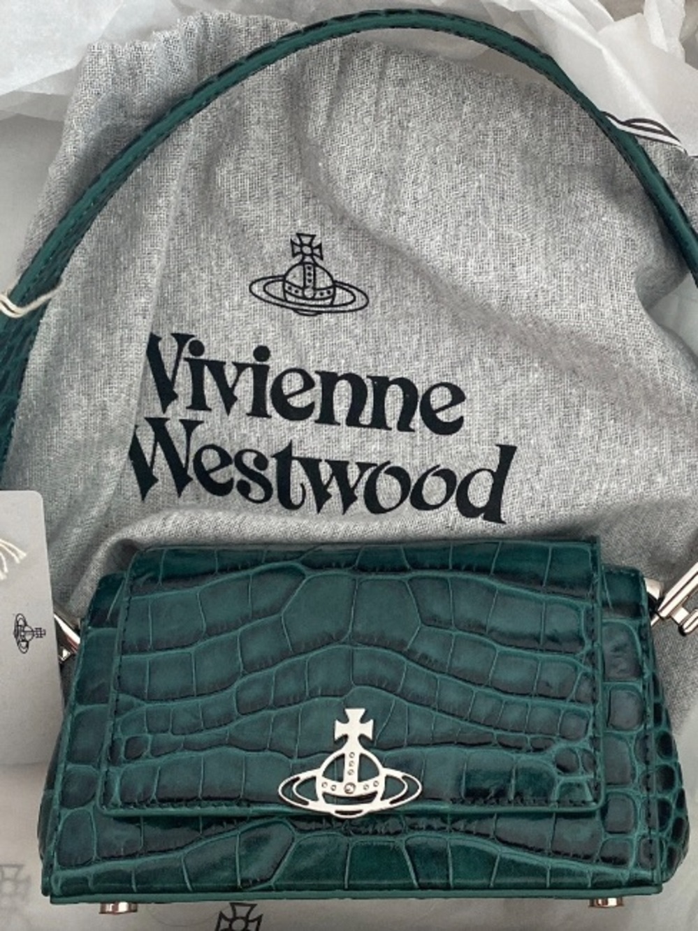 Vivienne Westwood Teal Croc-Embossed Mini Top-Handle Bag